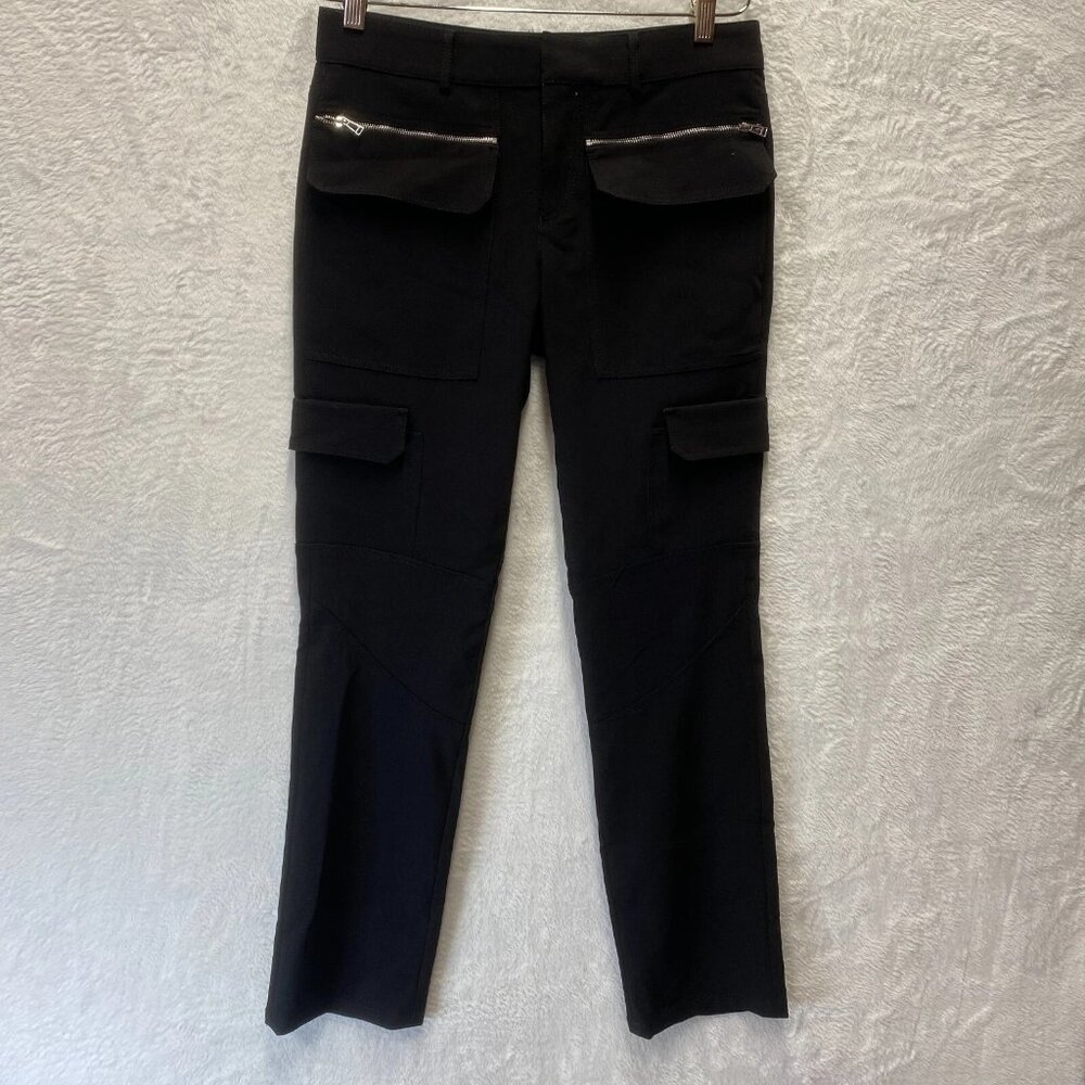 Zara Cargo Pants Womens Medium Black Stretch Straight Leg High Rise City Biker